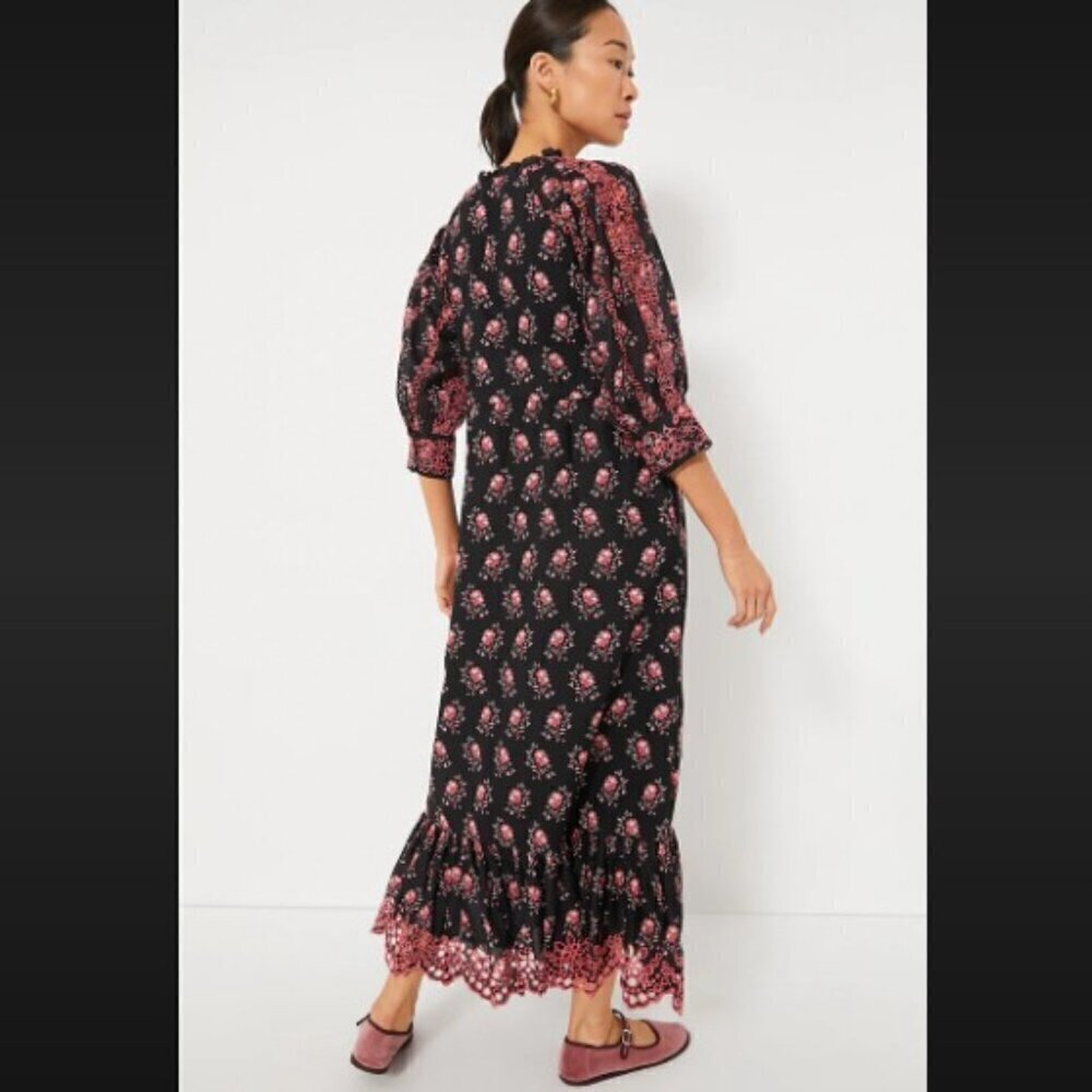 NWT Banjanan Floral Print Eyelet Detail Betty Dress Butti Dusk Size Large - Picture 3 of 16